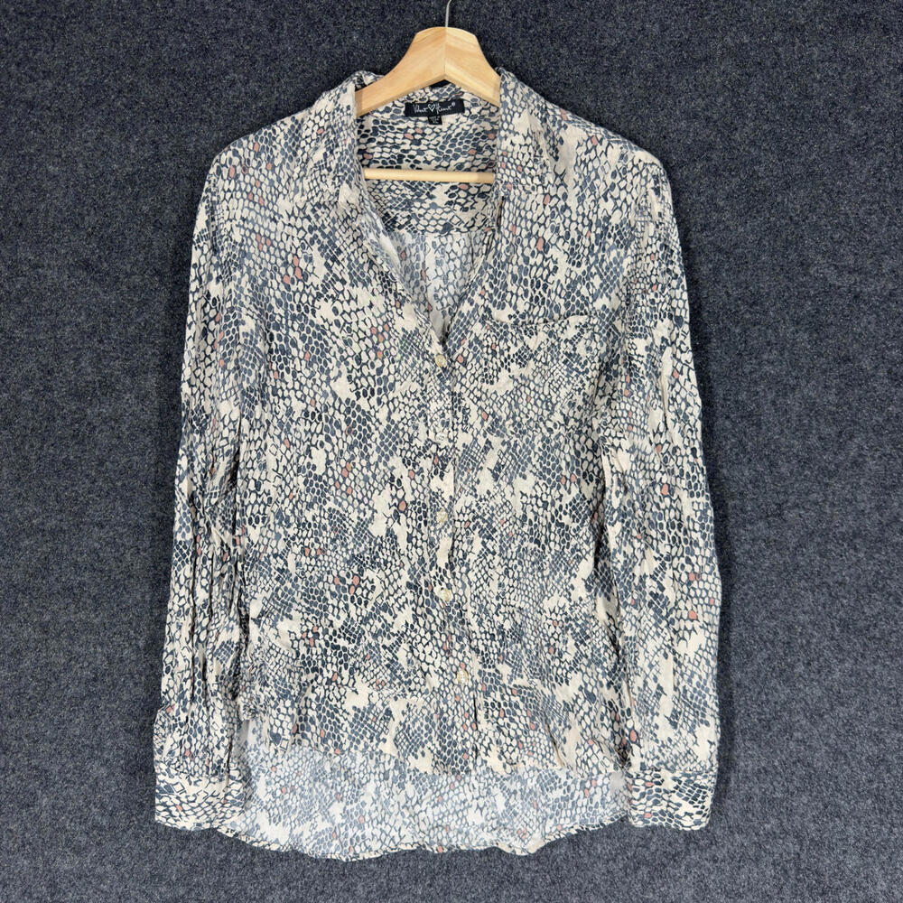 Velvet Heart Shirt Women XL White Animal Print Button Up Collared Long Sleeve